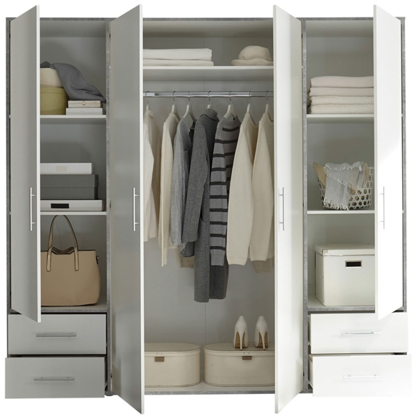 Drehtürenschrank Valderas / Valencia, Holzwerkstoff, Grau, Weiß, 206 x 195 x 60 cm Bild 4