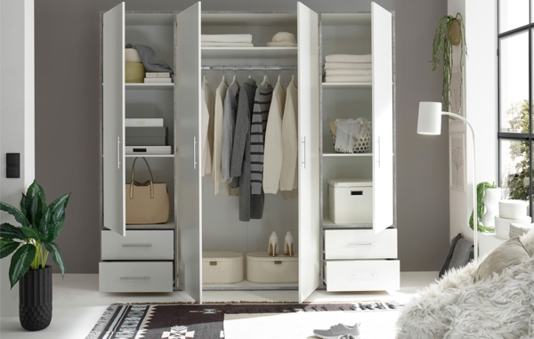 Drehtürenschrank Valderas / Valencia, Holzwerkstoff, Grau, Weiß, 206 x 195 x 60 cm Bild 8