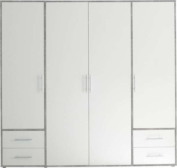 Drehtürenschrank Valderas / Valencia, Holzwerkstoff, Grau, Weiß, 206 x 195 x 60 cm Bild 3