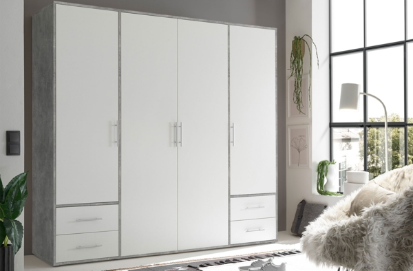 Drehtürenschrank Valderas / Valencia, Holzwerkstoff, Grau, Weiß, 206 x 195 x 60 cm Bild 5