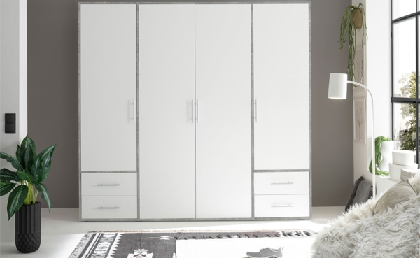 Drehtürenschrank Valderas / Valencia, Holzwerkstoff, Grau, Weiß, 206 x 195 x 60 cm Bild 7