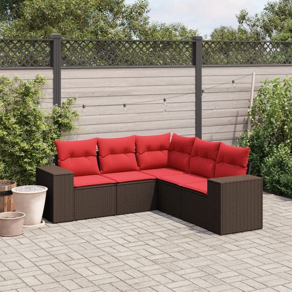 vidaXL 5-teiliges Gartensofa-Set mit Kissen, braun, Polyrattan 3222553