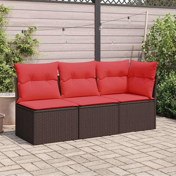 vidaXL Gartensofa mit Kissen 3-Sitzer Braun Poly Rattan 366241