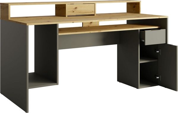 OTTO home Schreibtisch Peoria Computertisch mit Monitoraufsatz & Towerfach, viel Stauraum, Büroschreibtisch, Gamingtisch mit Schublade, modern, Breite 160 cm