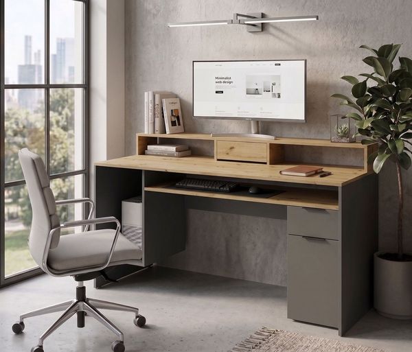 OTTO home Schreibtisch Peooria Computertisch mit Monitoraufsatz & Towerfach, viel Stauraum, Büroschreibtisch, Gamingtisch mit Schublade, modern, Breite 160 cm