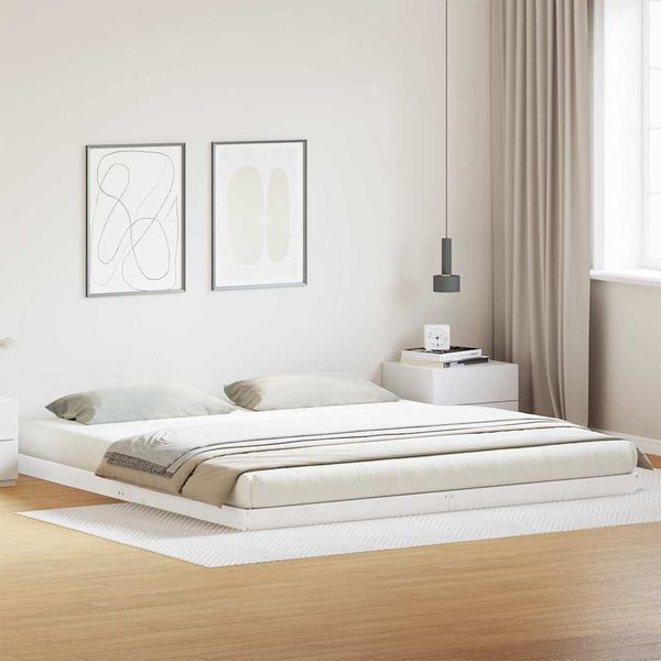 vidaXL Bodenbettrahmen Weiß 200 x 220 cm Massives Kiefernholz 869759