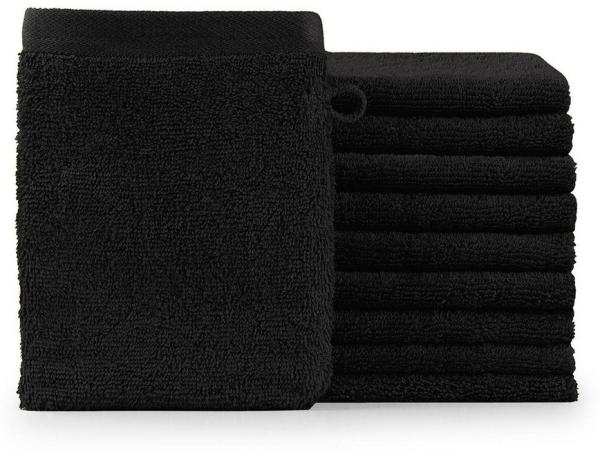 Blumtal Waschhandschuh 10er Set aus Frottee 15x20 cm - weich und saugstark, (Set), mit modischer Bordüre und praktischer Aufhängeschlaufe, 100% Baumwolle