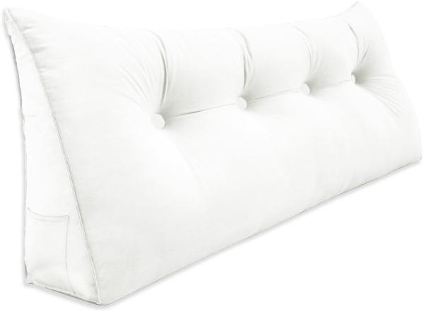 VERCART Großes Keilkissen, Langes Lesekissen, Bettruhe Rückenkissen, Dreieckiges Liegekissen, Dekoratives Kopfteilkissen für Tagesbett oder Tiefes Sofa, Samt Weiß, 140cm