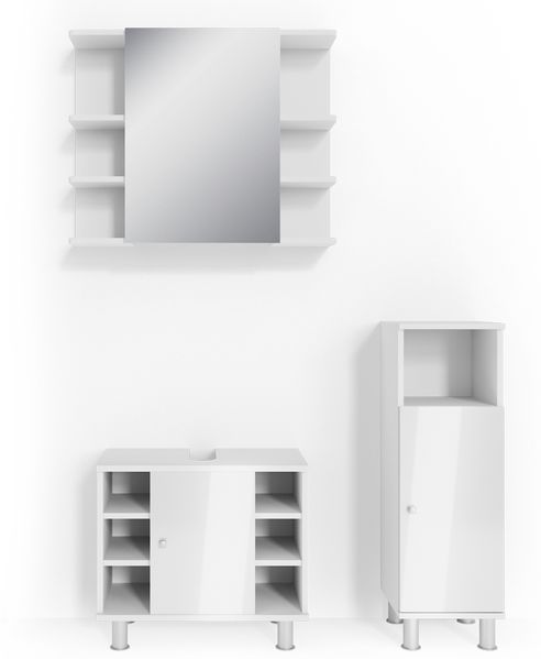 Badmöbel-Set Fynn Weiß Hochglanz 3 Teile, mit Midischrank Vicco