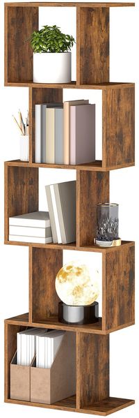 VASAGLE Bücherregal, Regal mit 5 Ebenen, 24 x 40 x 159 cm, Standregal, Büroregal, freistehend, Dekoregal, zur Präsentation, modern, für Wohnzimmer, Schlafzimmer, Büro, vintagebraun
