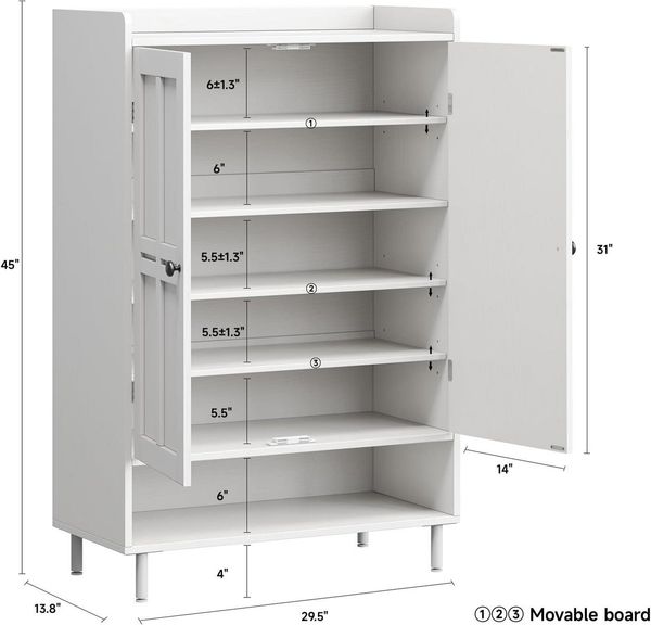 GarveeMore Schuhschrank 6-Stöckiger Mit 3 Verstellbaren Einlegeböden,75x35x114.5cm Schuhschrank Im Landhausstil Mit Profilierten Türen Für Eingang