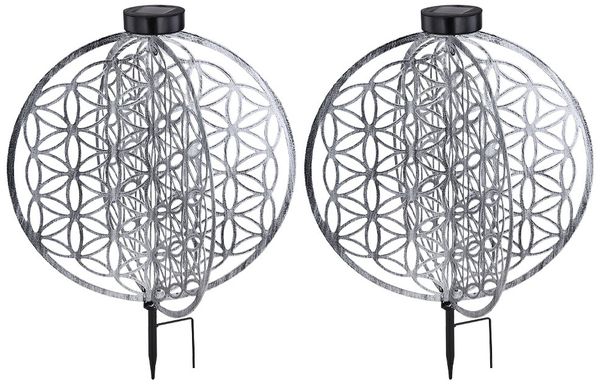 2x LED Solarleuchte, Erdspieß, silber, H 51 cm