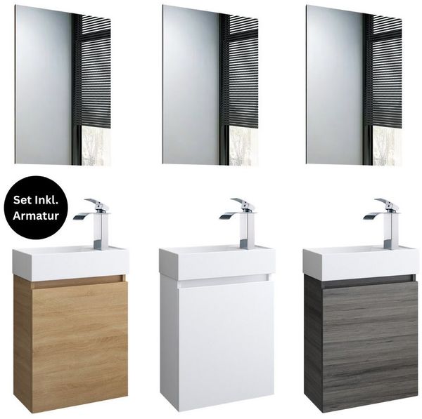 Faizee Home Badmöbel-Set Badmöbel-Set 40 cm Badeschrank Waschtisch Unterschrank Spiegel