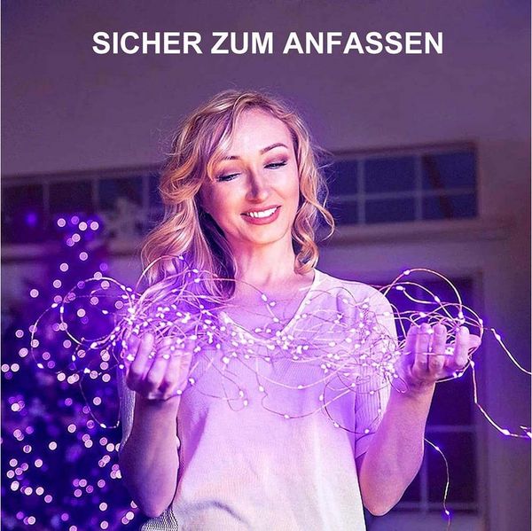 Jibenhome LED-Streifen Lila LED Kupferdraht-Lichterkette Batteriebetrieben 30-100 LEDs, Halloween & Weihnachten Dekoration