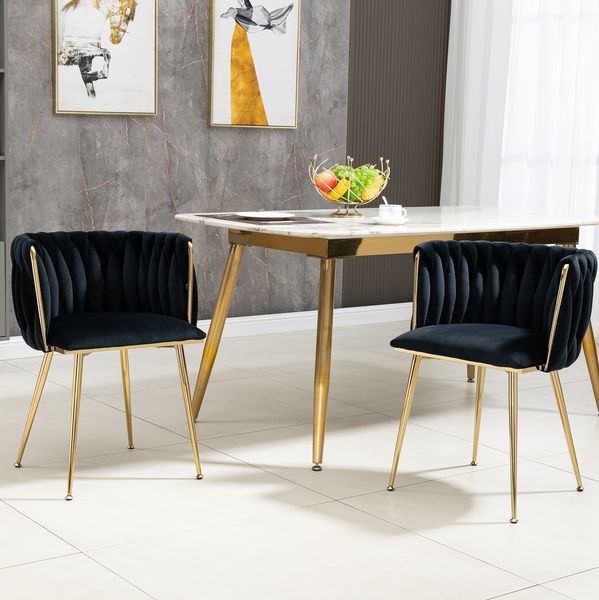 Esszimmerstuhl 55,5 x 41 x 74 cm aus Samt mit goldfarbenen Metallbeinen, 2er-Set
