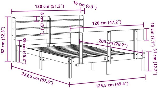 vidaXL Massivholzbett ohne Matratze Weiß 120x200 cm Kiefernholz 3306618 Bild 12