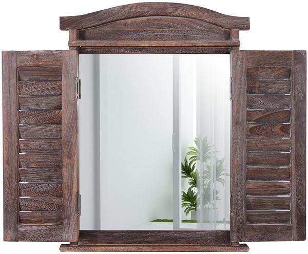 Wandspiegel Spiegelfenster mit Fensterläden 53x42x5cm ~ braun shabby
