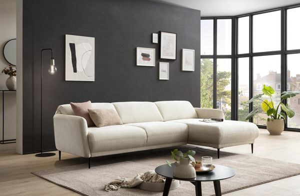 DOMO. collection Ecksofa Ambo, L-Form, verstellbare Rückenlehne, Longchair rechts, Garnitur, 269 x 156 x 73 cm (BxTxH), Creme
