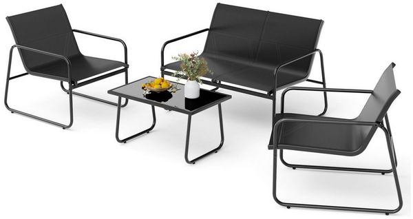 Mondeer Balkonset Gartenmöbel Set 4-tlg, (1 Tisch mit 1 Doppelstuhl 2 Einzelstühlen), Ergonomischen Armlehnen und Stabilem Stahlrahmen