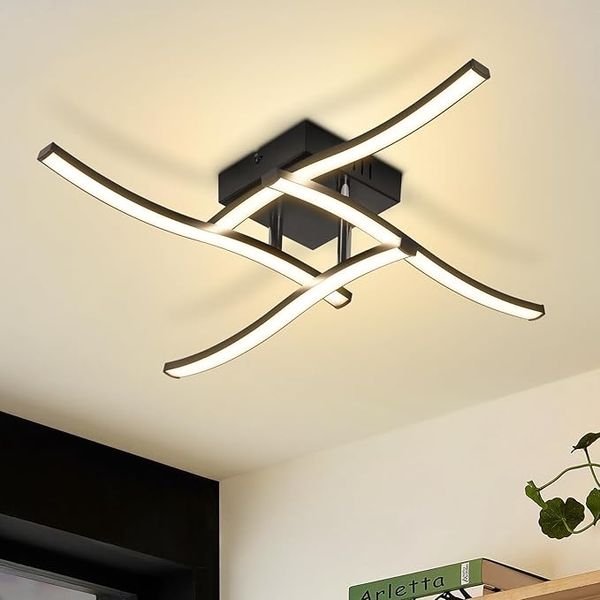 ZMH LED Deckenlampe Wohnzimmer 24W Schwarz Modern 3000K Warmweiß Wellen Design Deckenbeleuchtung Für Schlafzimmer Küche Flur Büro