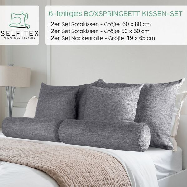 Selfitex Sofakissen 6-tlg. Kissen Set, 2x großes Kissen/2x kleines Kissen/2x Nackenrolle, (6er Set, 2x 60x80 cm, 2x 50x50 cm, 2x 19x65 cm), für Sofa, Couch, Bett oder als Polster jeglicher Art Bild 2