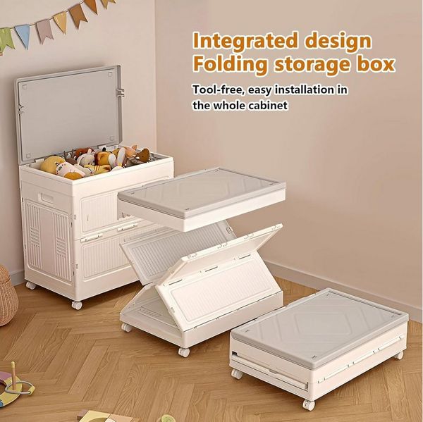 Luckice Aufbewahrungsbox mit Deckel und Rädern Spielzeugkiste Werkzeugkasten 85L (Faltbare Kunststoff Kisten Aufbewahrung, Stapelbare Klappbox Ordnungsbox als Organizer für Kleidung, Spielzeug, Badezimmer, Küche, Büro oder Wohnzimmer, Rollbare Aufbewah...