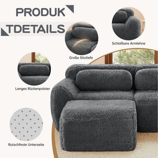 Odikalo Sofa Ecksofa Schlafsofa Modulares Sofa, Plüschstoff, 2-Sitzer Sofa, Plüschstoff, rahmenloses modulares Design, frei kombinierbar, mit Kissen. Weich, hochelastischer Schaumstoff, rutschfester Boden, geeignet für Wohnzimmer, Schlafzimmer, Arbeits... Bild 2