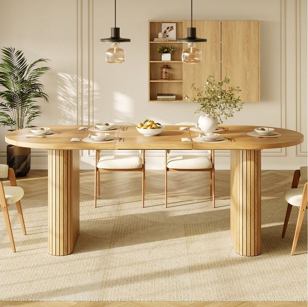 i@home Esstisch Ausziehbarer Esstisch 120-160cm, ovaler Holztisch mit vertikaler Struktur, belastbar bis 60kg, 3 Farben