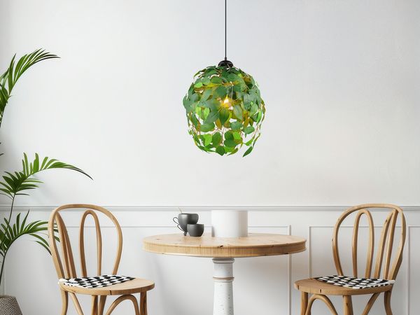 Pendelleuchte LEAVY mit Blätter Lampenschirm in Grün, Ø 38cm