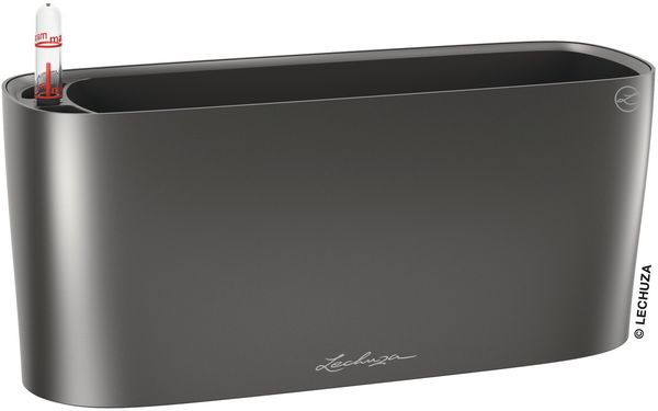 LECHUZA-Pflanzgefäß DELTA 10 Anthrazit Metallic | Tischgefäß mit Bewässerungssystem, Wasserstandsanzeiger und Pflanzeinsatz | Metallic-Oberfläche | 30 x 11 x 13 cm | 15467