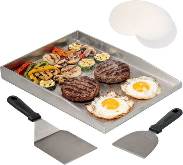Plancha-Set aus Edelstahl, ca. 30 x 4 x 40 cm (B/H/T)
