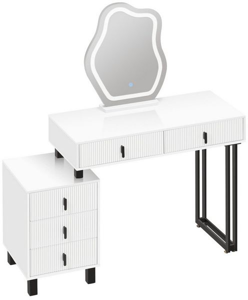 Woltu Schminktisch, mit Spiegel in Wolkenform mit LED-Licht, 5 Massivholz-Schubladen