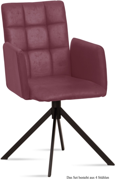 Armlehnstuhl (4er-Set) Drusi 52 x 91 x 60 Schwarz/Marsala