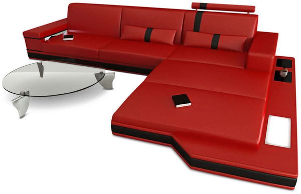 Mini Messana Ecksofa L-Form – Modern & Bequem - Echtleder - Rot-Schwarz - Rechts