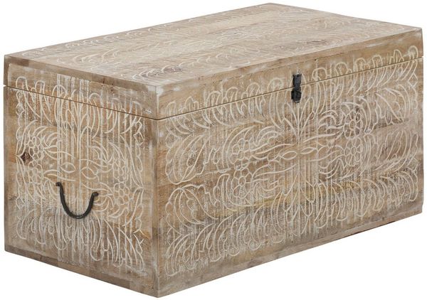 OTTO home Truhentisch Lavin, Mangoholz, mit dekorativen Schnitzereien, Handgefertigt, Breite 90 cm