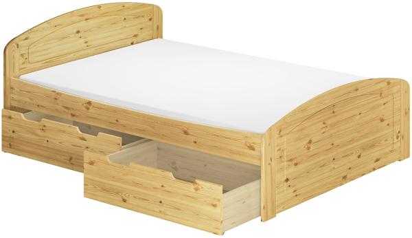 Funktionsbett kiefer massiv in Überlänge 140x220 Holzbett mit Rollrost und Matratze V-60. 50-14-220