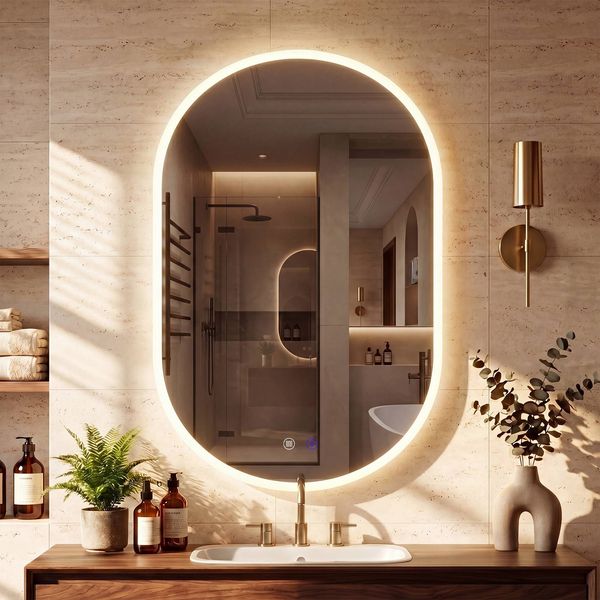CLP Badspiegel oval rahmenloser Wandspiegel dimmbar mit LED-Beleuchtung Barbora,80x50 cm