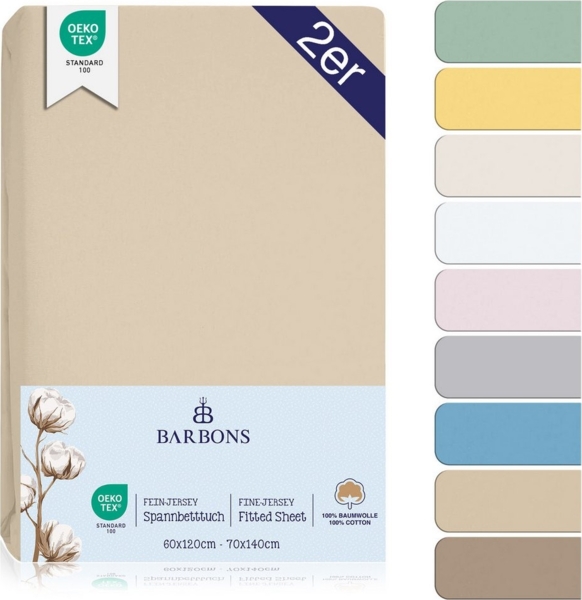 BARBONS Spannbettlaken 60x120 für Baby, Jersey Bettlaken Babybett, Kinderbett, (2 Stück), 100% Baumwolle Bild 5