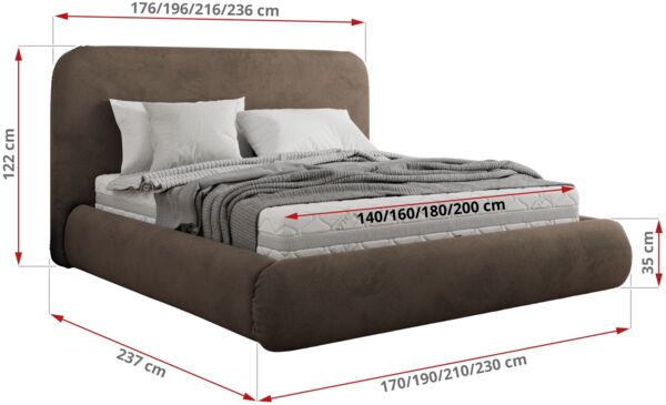 Bett mit Stauraum Polsterbett BENEA CLASSIC, Doppelbett mit Lattenrost Gepolstertes Kopfteil Gasdruckfeder Schlafzimmerbett Pocket Matratze - 180 x 200 cm - Braun Velvet - VIRE LUX Bild 4