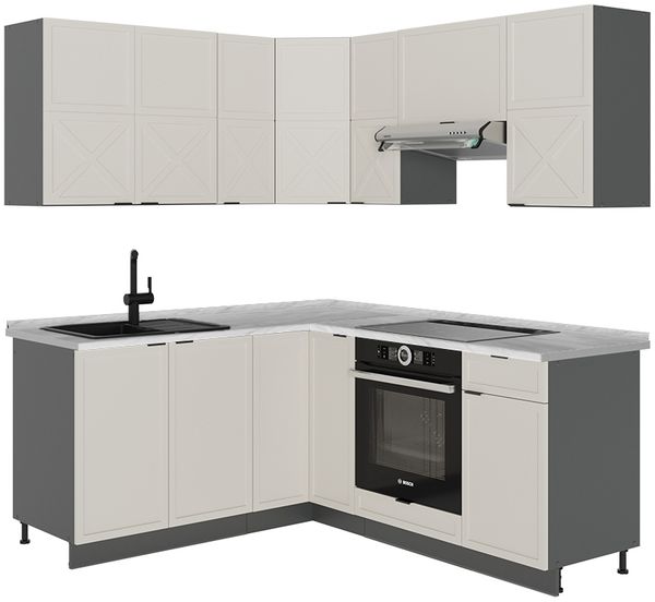 Eckküche Fame-Line GrauBeige/Anthrazit 190 x 46 cm ohne Arbeitsplatte Vicco