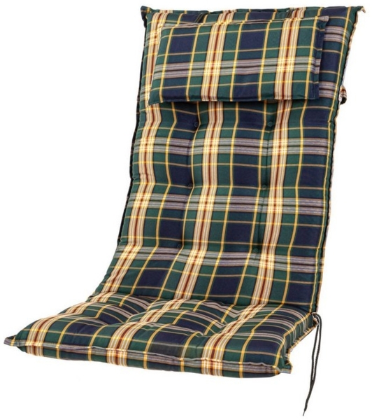 Sun Garden Hochlehnerauflage Hochlehner Sylt B 7179-1 grün-blau kariert 120x50x9 cm Sun Garden, (1 St), Eckhaltebänder mit Bindebändern