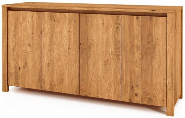 Kommode Tinci aus Wildeiche massiv 150x45x77 mit 4 Türen und Holzbeinen