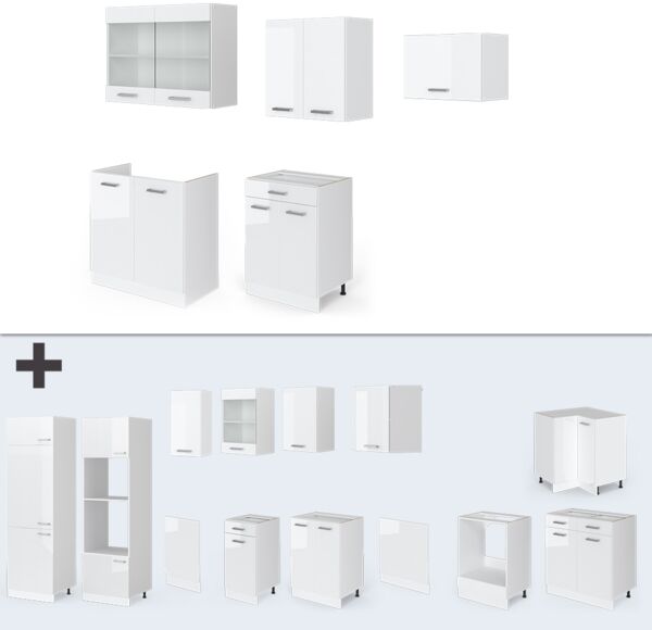 Küchenzeile R-Line Weiß Hochglanz/Weiß 200 cm ohne Arbeitsplatte Vicco Bild 6