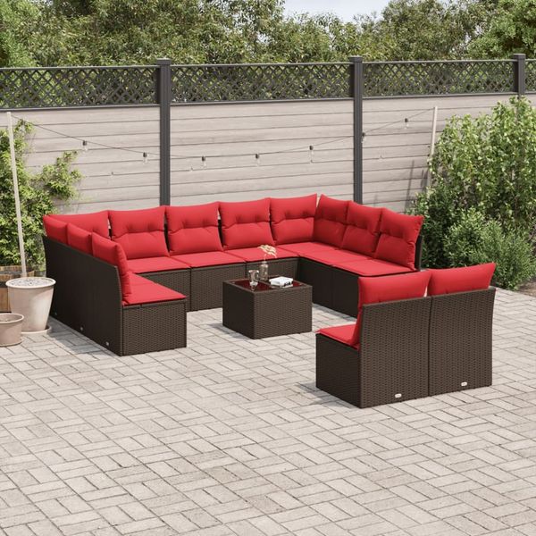 vidaXL 12-teiliges Gartensofa-Set mit Kissen, braun, Polyrattan 3218364