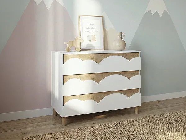 Vente-unique - NUBORELA Kommode Holz, Platte BeigeWeiß - B 40 cm x H 86,5 cm x L 111 cm
