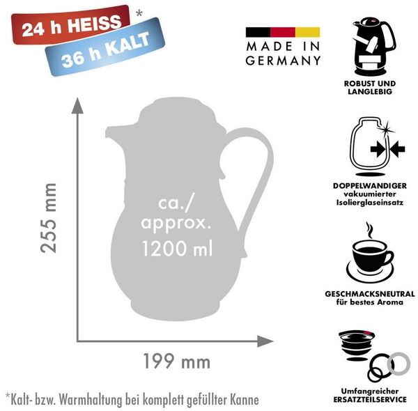 ROTPUNKT Isolierkanne 1,2 Liter I Glaseinsatz I premium Thermokanne I 24 Std heiß, (Thermoflasche, Kaffeekanne I Teekanne), Langanhaltende Isolierung Bild 2