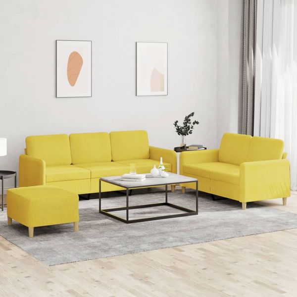 vidaXL 3-tlg. Sofagarnitur mit Kissen Hellgelb Stoff 3202131