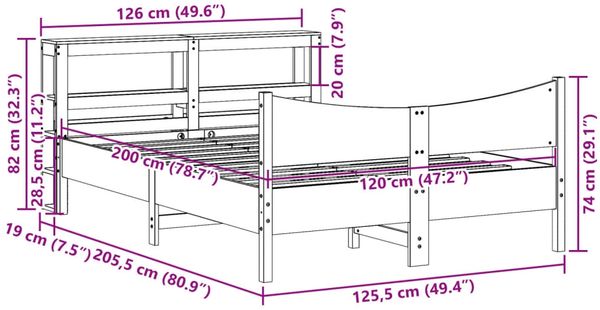 vidaXL Massivholzbett mit Kopfteil 120x200 cm Kiefer 3306306 Bild 11