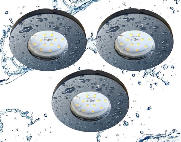 TRANGO LED Einbauleuchte, 3er Set 6729IP65-031MO IP65 LED Einbaustrahler in Anthrazit matt inkl. 3x 5 Watt 3000K warmweiß Ultra Flach LED Modul für Bad Einbauspots, Dusche Deckenstrahler, Deckenlampe, Badleuchte