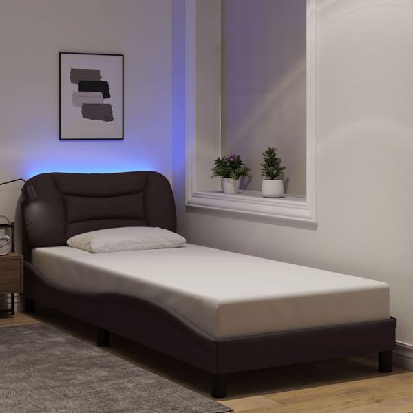 vidaXL Bettgestell mit LED ohne Matratze "Hvar" Dunkelbraun 90x190 cm Stoff 3213672